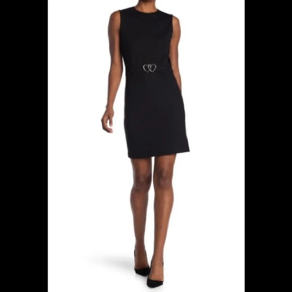 LOVE Moschino Sleeveless Dress w/ Double Heart Belt, Size 42IT/6US, Black, NWT - Picture 2 of 10